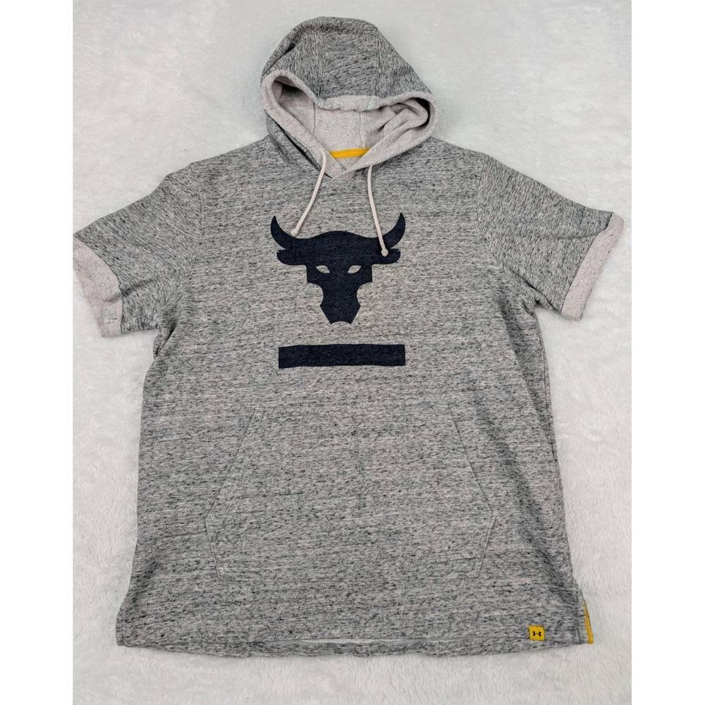Under Amour Project Rock Men's L Gray Terry Short Sleeve Workout Hoodie Gym